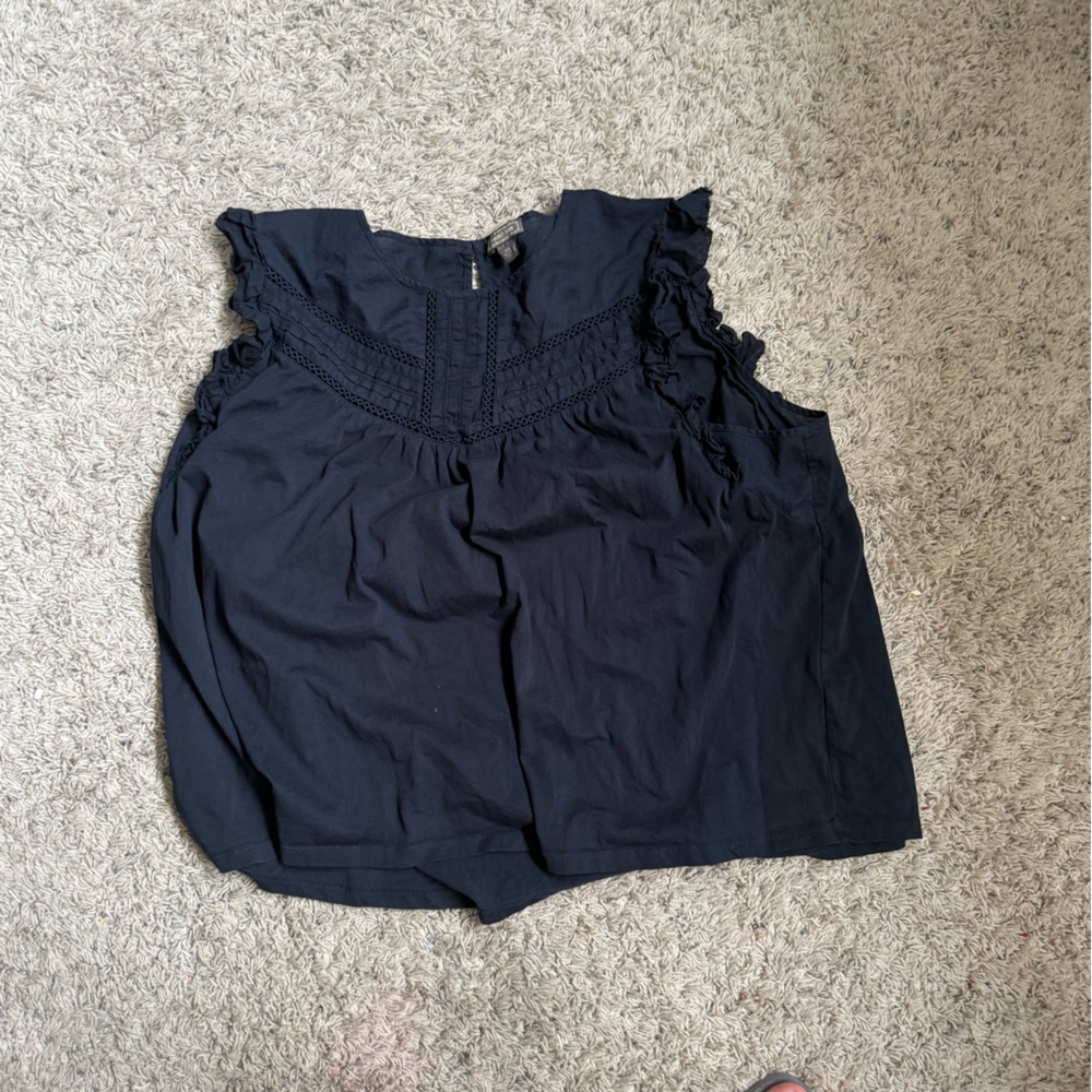 Sleeveless Navy Crochet Yoke Women's Top J.Crew (Point Sur)